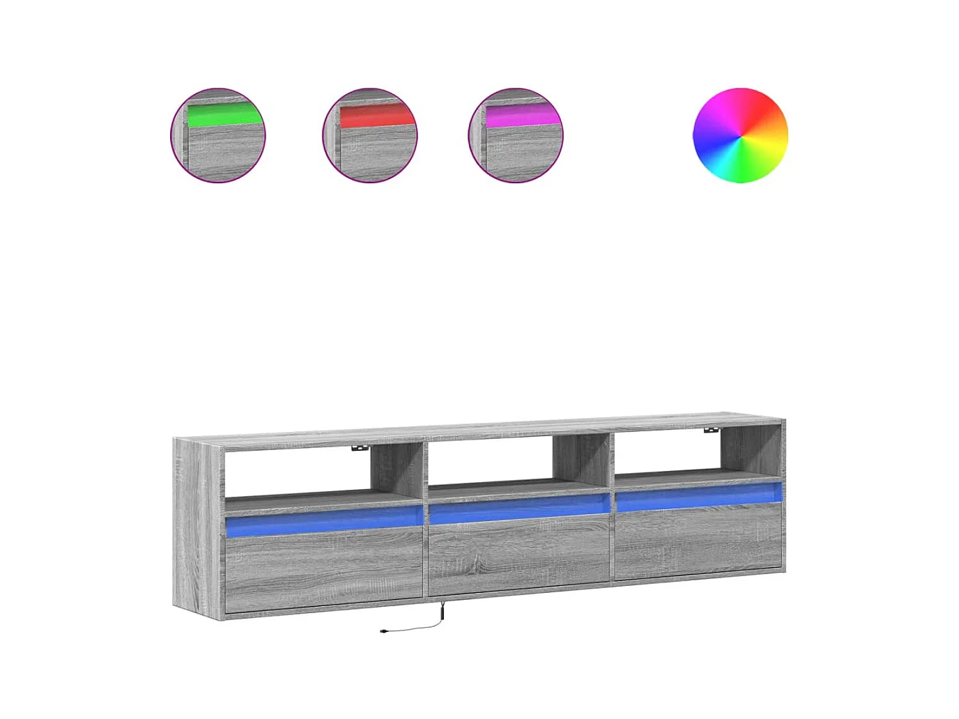 Tv-wandmeubel | TV-kast | Tv-Bank met LED-verlichting 180x31x45 cm grijs sonoma