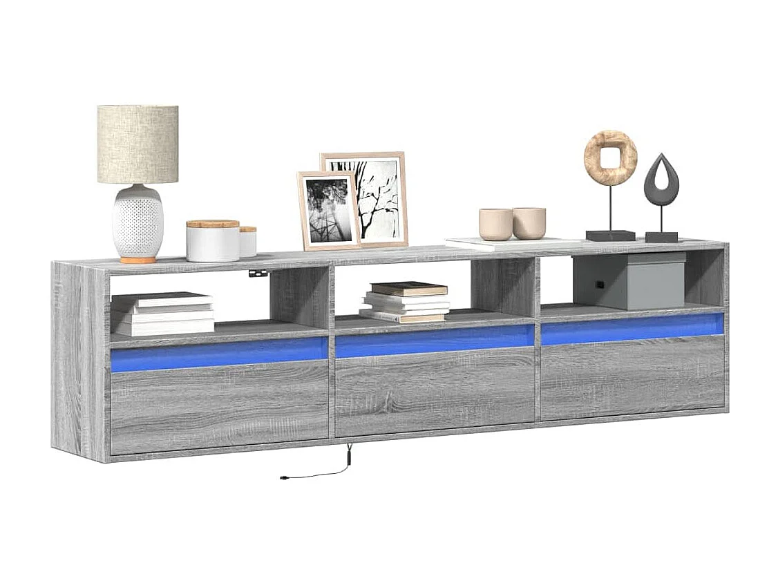 Meuble TV | Banc TV | Armoire TV mural avec LED sonoma gris 180x31x45 cm