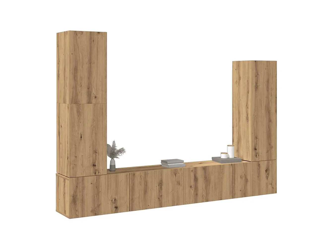 Set Mobile TV | Armadietto TV 4 pz Montato a Parete Rovere in Legno Multistrato