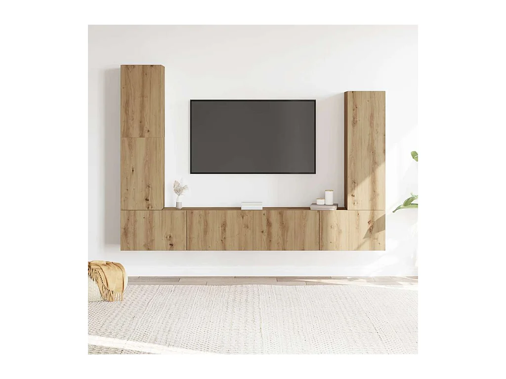 Set Mobile TV | Armadietto TV 4 pz Montato a Parete Rovere in Legno Multistrato