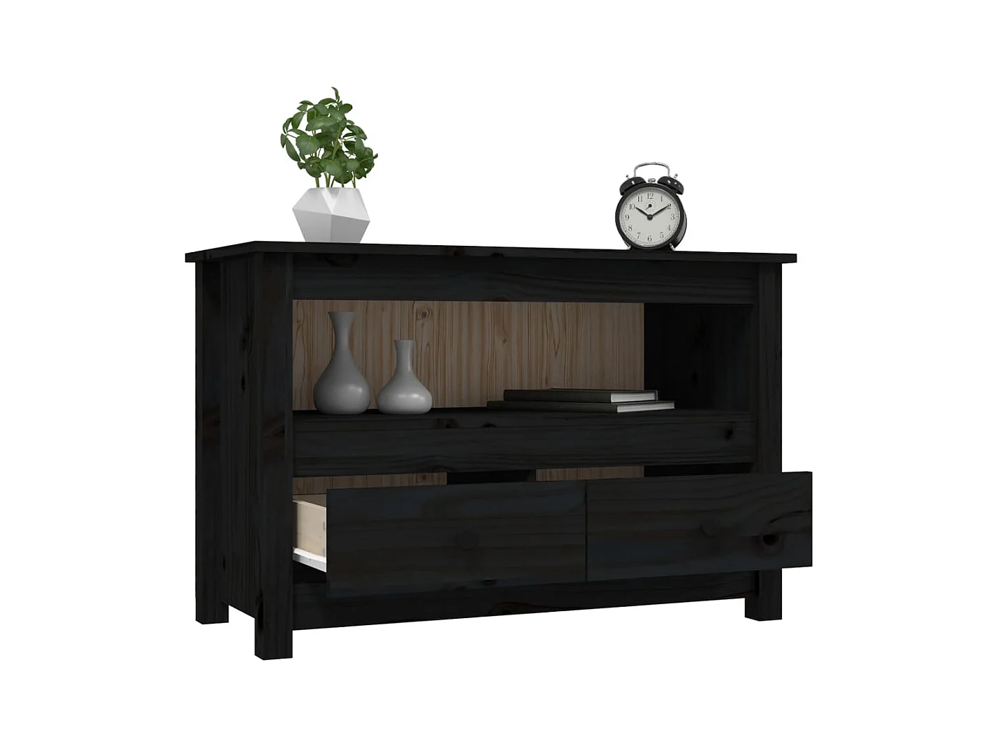 Mueble de TV | Mueble de salón de madera maciza de pino negro 79x35x52 cm