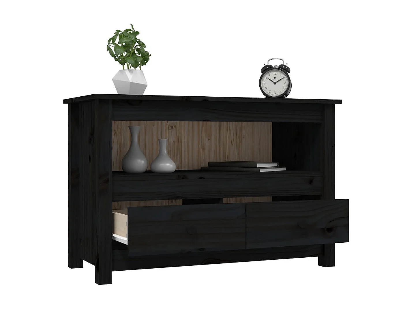 Meuble TV | Banc TV | Armoire TV Noir 79x35x52 cm Bois de pin massif