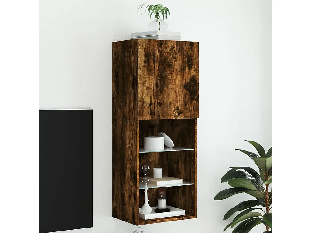 Meuble TV | Banc TV | Armoire TV avec lumières LED chêne fumé 40,5x30x102 cm