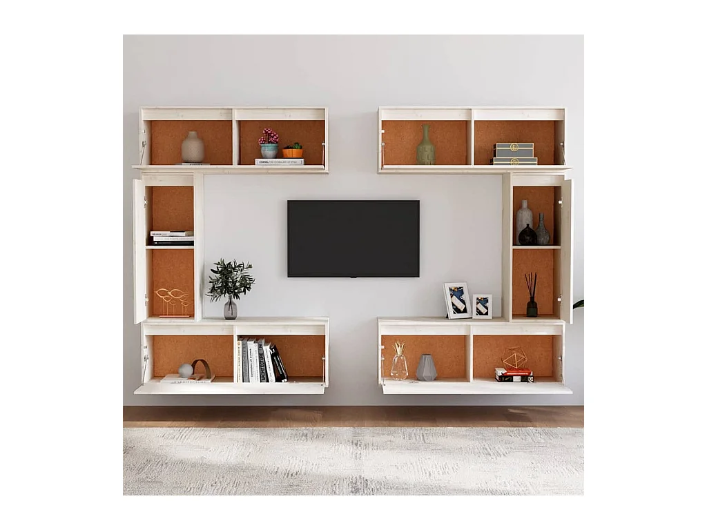 muebles para TV  | Gabinetes de TV |  Muebles de salón 6 piezas madera maciza de pino blanco