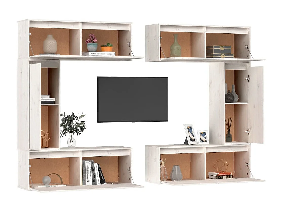 Meubles TV | Bancs TV | Armoires TV 6 pcs Blanc Bois massif de pin