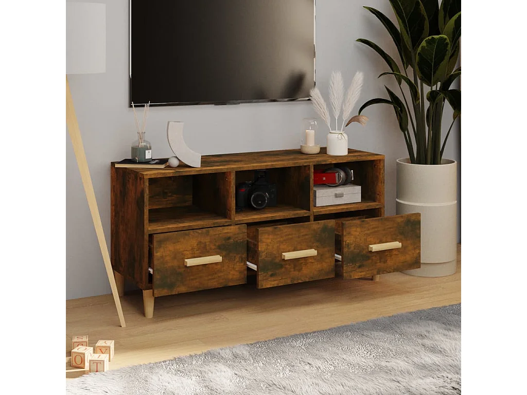 Meuble TV | Banc TV | Armoire TV Chêne fumé 102x36x50 cm Bois d'ingénierie