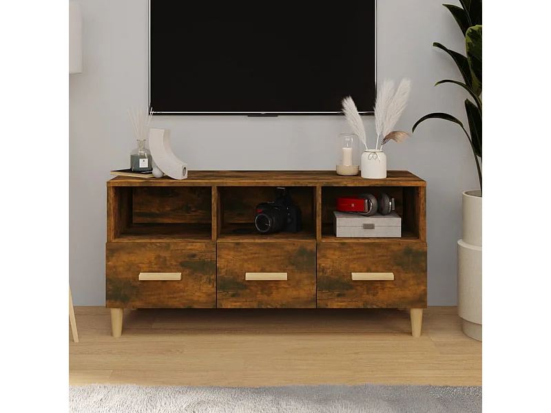 Meuble TV | Banc TV | Armoire TV Chêne fumé 102x36x50 cm Bois d'ingénierie