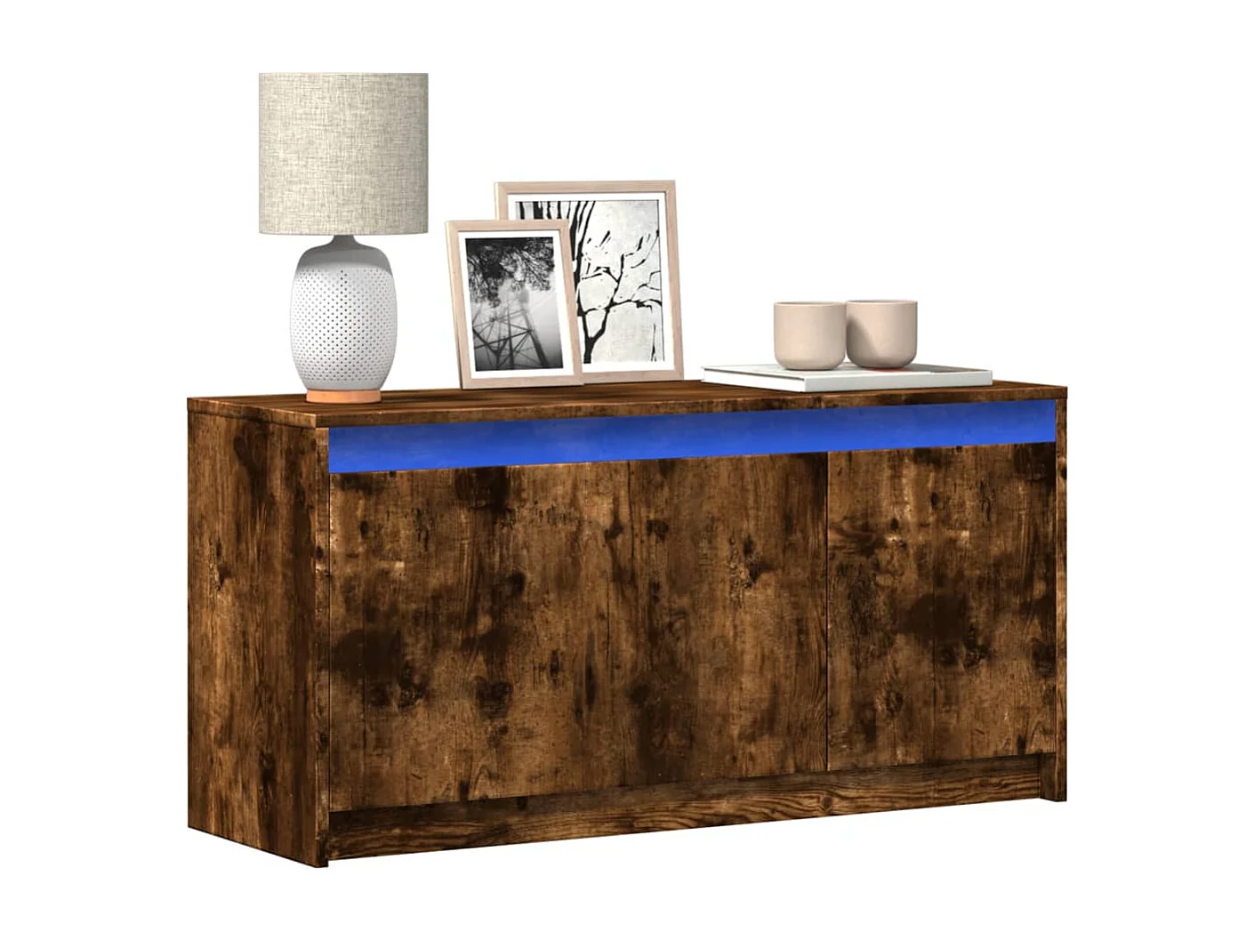 Meuble TV | Banc TV | Armoire TV avec LED chêne fumé 100x34x50 cm bois d'ingénierie