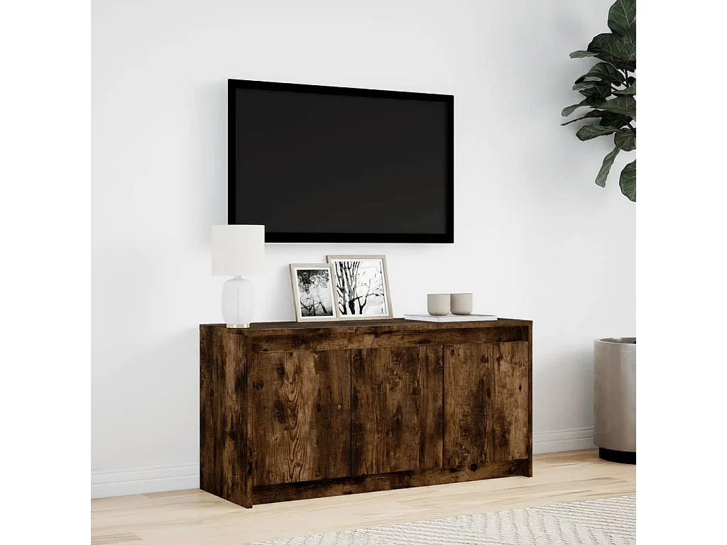 Meuble TV | Banc TV | Armoire TV avec LED chêne fumé 100x34x50 cm bois d'ingénierie