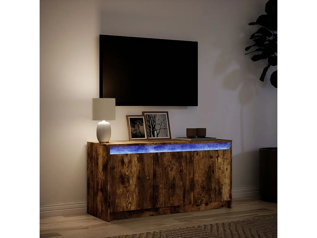 Meuble TV | Banc TV | Armoire TV avec LED chêne fumé 100x34x50 cm bois d'ingénierie