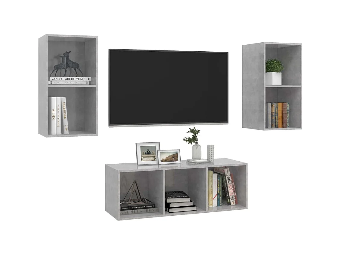 Set de Muebles de salón | Gabinetes de TV |  Muebles de TV 3 pzas madera ingeniería gris hormigón