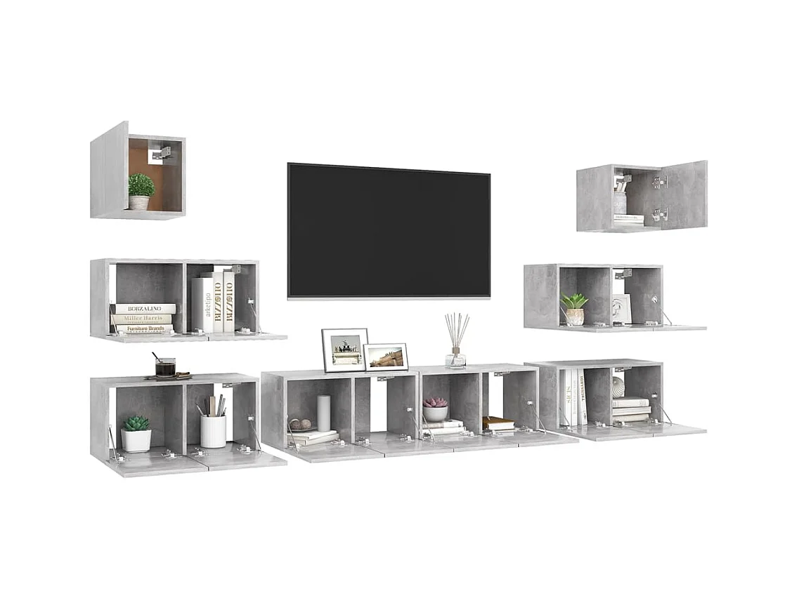 Ensemble de meubles TV | Bancs TV | Armoires TV 8 pcs Gris béton Bois d'ingénierie
