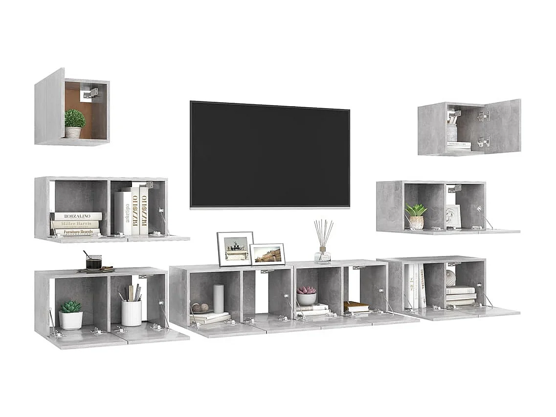 Ensemble de meubles TV | Bancs TV | Armoires TV 8 pcs Gris béton Bois d'ingénierie