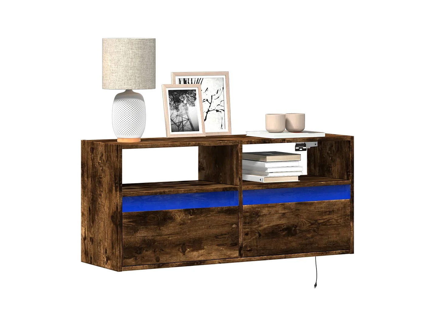 Mueble de TV | Mueble de salón de pared con luces LED roble ahumado 100x31x45 cm