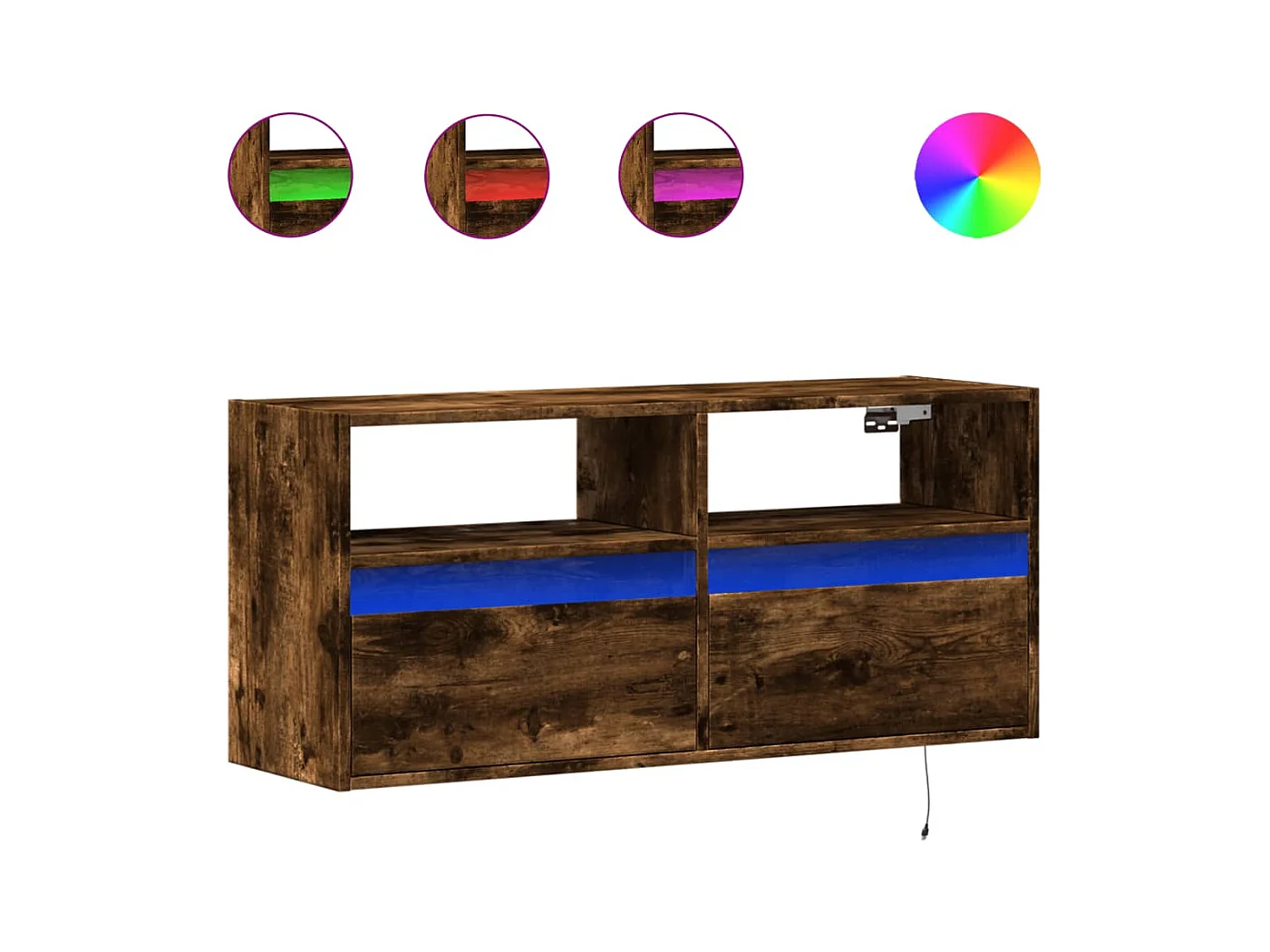 Mueble de TV | Mueble de salón de pared con luces LED roble ahumado 100x31x45 cm