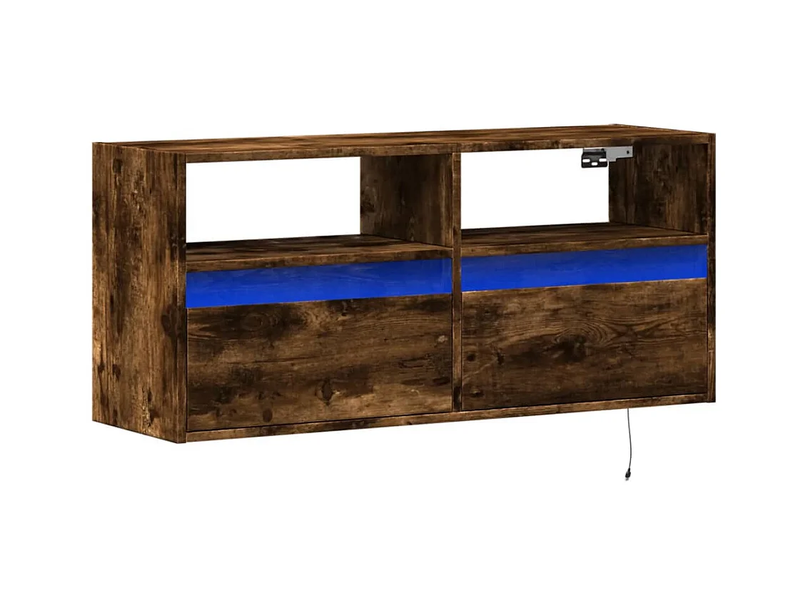 Mueble de TV | Mueble de salón de pared con luces LED roble ahumado 100x31x45 cm