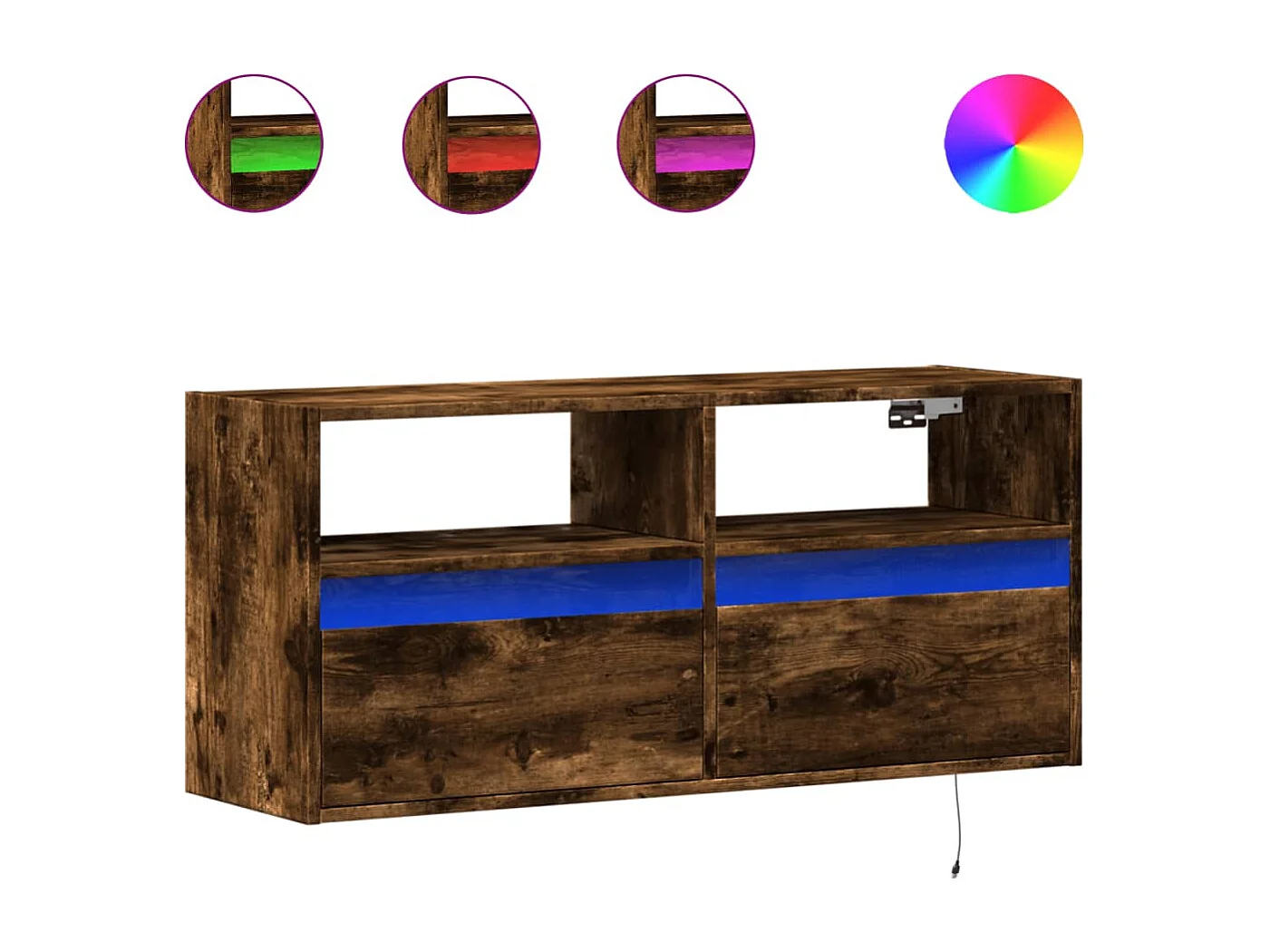 Meuble TV | Banc TV | Armoire TV mural avec lumières LED chêne fumé 100x31x45 cm