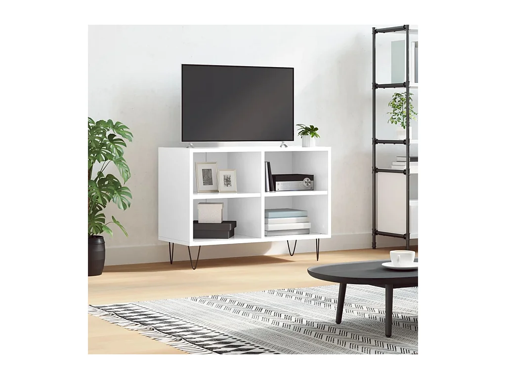 Mueble de TV | Mueble de salón madera de ingeniería blanco brillo 69,5x30x50 cm