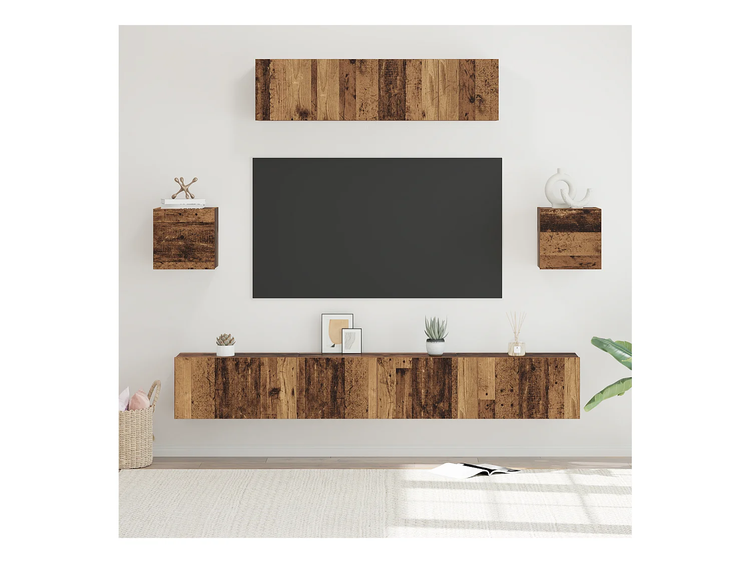 Tv-meubelset | Tv-Bank | TV-kast 7 pcs Oud hout 80 x 30 x 30 cm Bewerkt hout