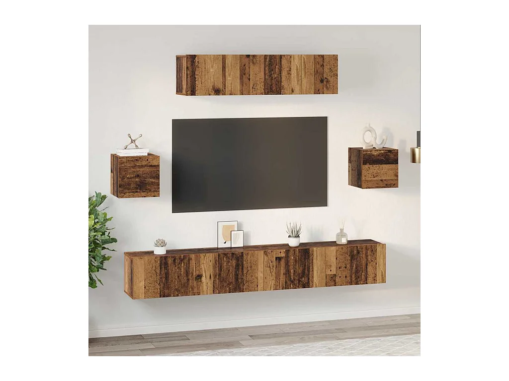 Tv-meubelset | Tv-Bank | TV-kast 7 pcs Oud hout 80 x 30 x 30 cm Bewerkt hout
