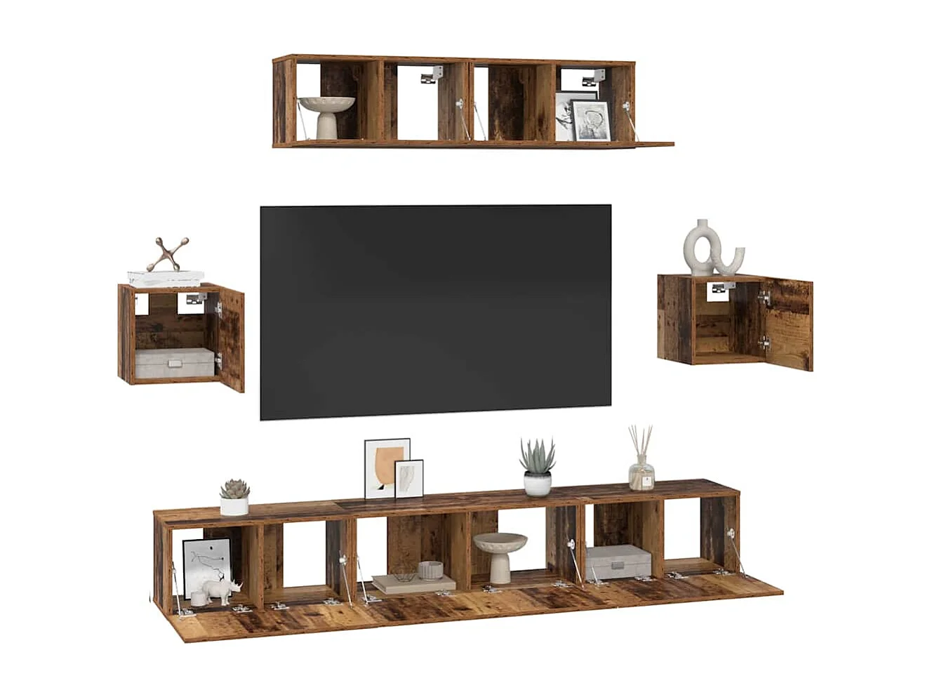 Tv-meubelset | Tv-Bank | TV-kast 7 pcs Oud hout 80 x 30 x 30 cm Bewerkt hout