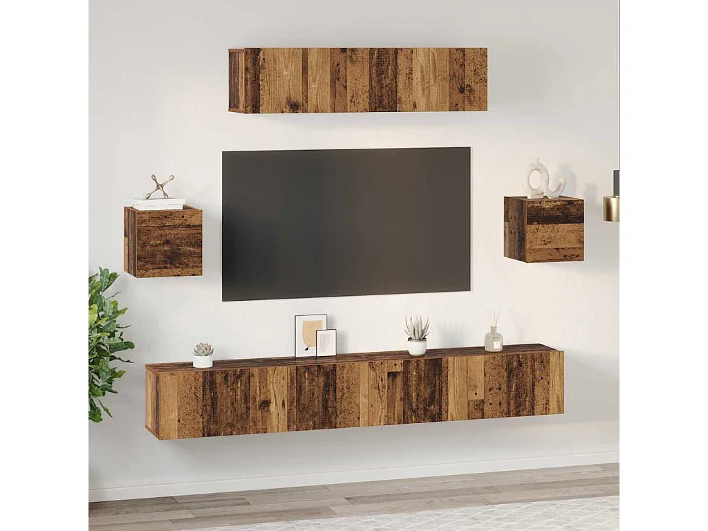 Tv-meubelset | Tv-Bank | TV-kast 7 pcs Oud hout 80 x 30 x 30 cm Bewerkt hout