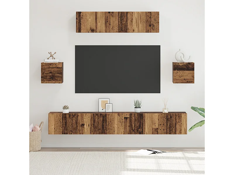 Tv-meubelset | Tv-Bank | TV-kast 7 pcs Oud hout 80 x 30 x 30 cm Bewerkt hout