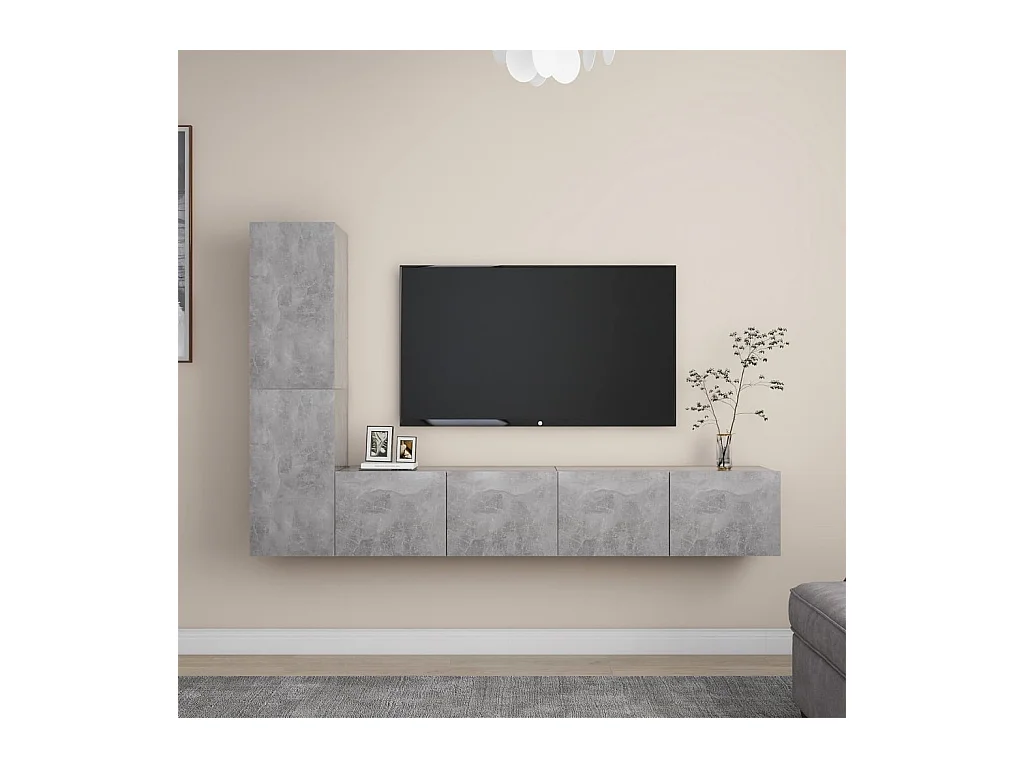 Set muebles de salón TV | Gabinetes de TV |  Muebles de TV 4 pzas madera ingeniería gris hormigón