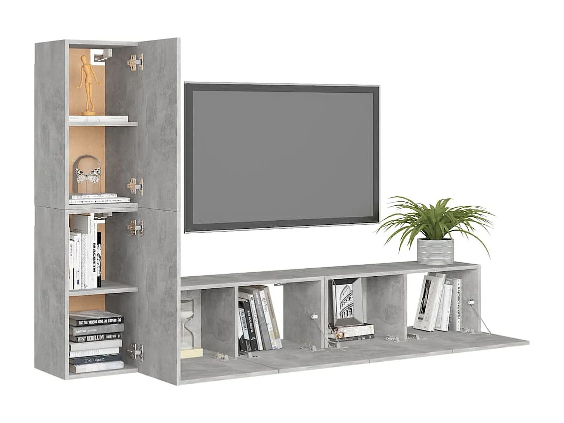 Set muebles de salón TV | Gabinetes de TV |  Muebles de TV 4 pzas madera ingeniería gris hormigón