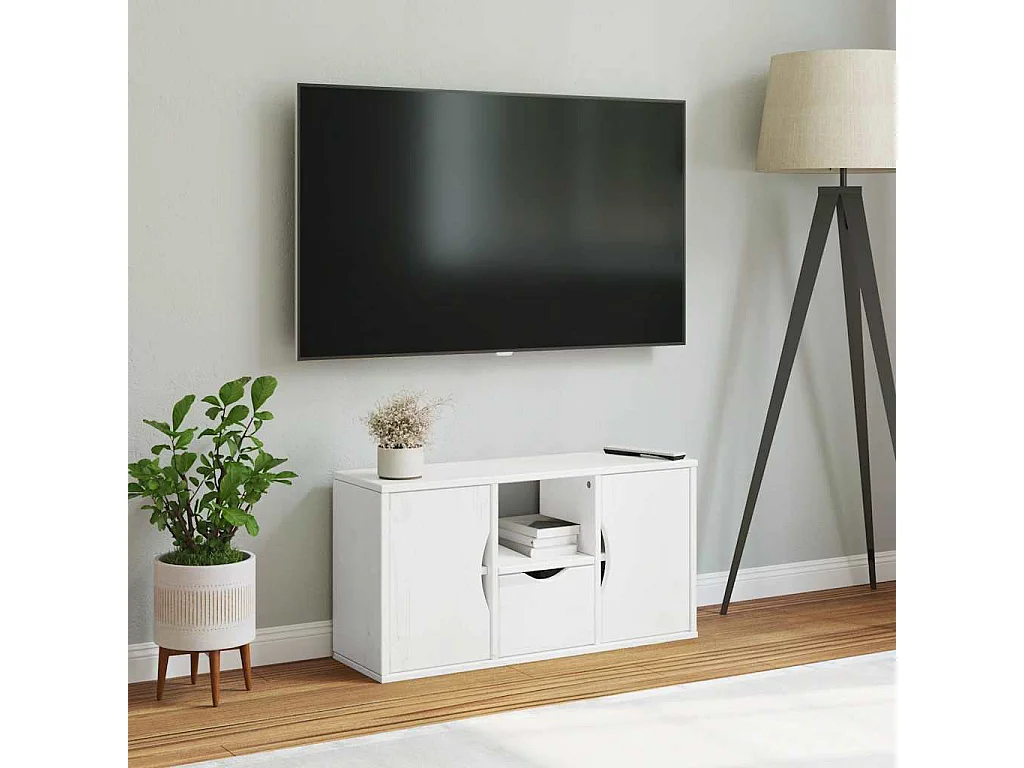 Meuble TV | Banc TV | Armoire TV avec tiroir ODDA blanc 79x24x40 cm bois massif pin