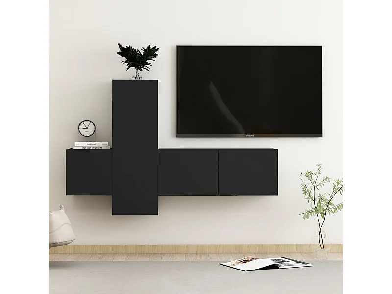 Set de muebles de salón TV | Gabinetes de TV |  Muebles de TV 3 piezas madera ingeniería negro