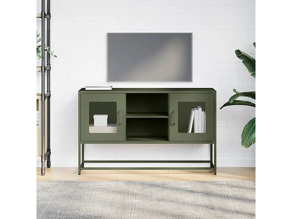 Meuble TV | Banc TV | Armoire TV vert olive 100,5x39x60,5 cm acier