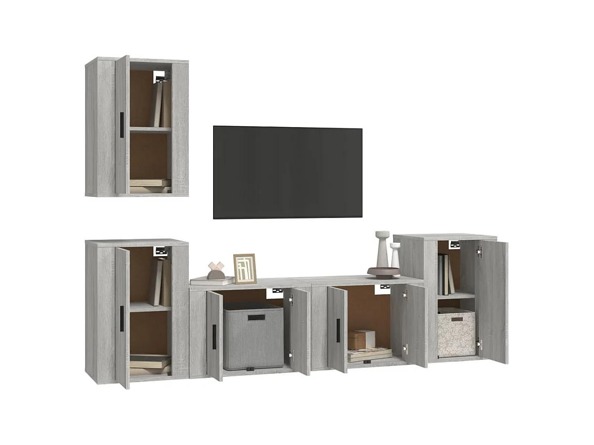 Set de muebles para TV  | Gabinetes de TV |  Muebles de salón 5 pzas madera contrachapada gris Sonoma