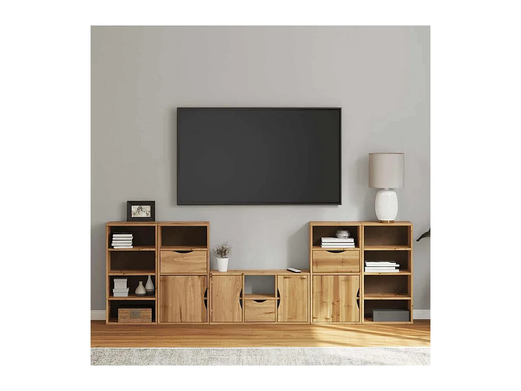 Muebles de TV | Gabinetes de TV |  Muebles de salón 5 uds. con almacenaje "ODDA" madera maciza pino