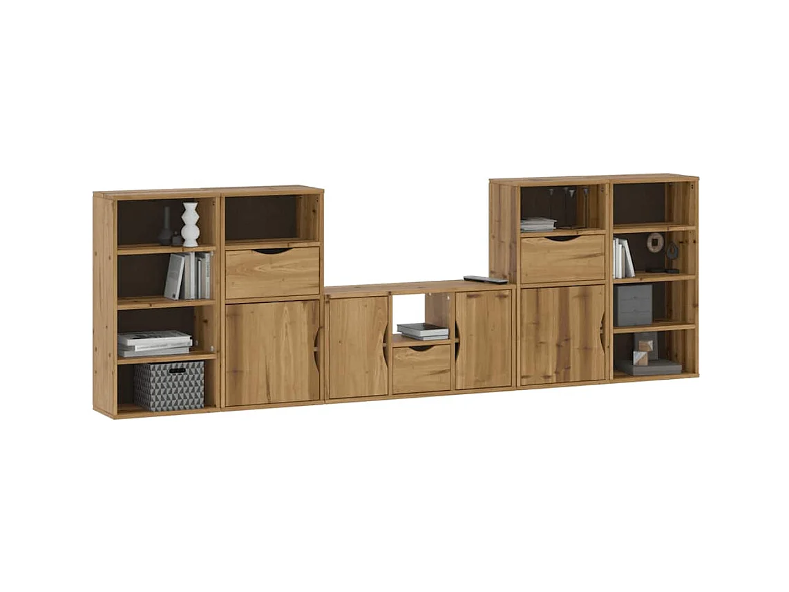 Muebles de TV | Gabinetes de TV |  Muebles de salón 5 uds. con almacenaje "ODDA" madera maciza pino