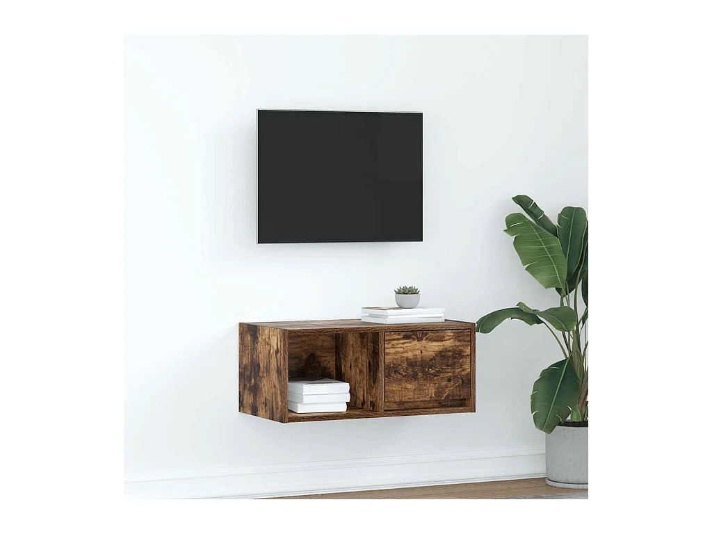 Meuble TV | Banc TV | Armoire TV chêne fumé 60x31x25,5 cm bois d'ingénierie