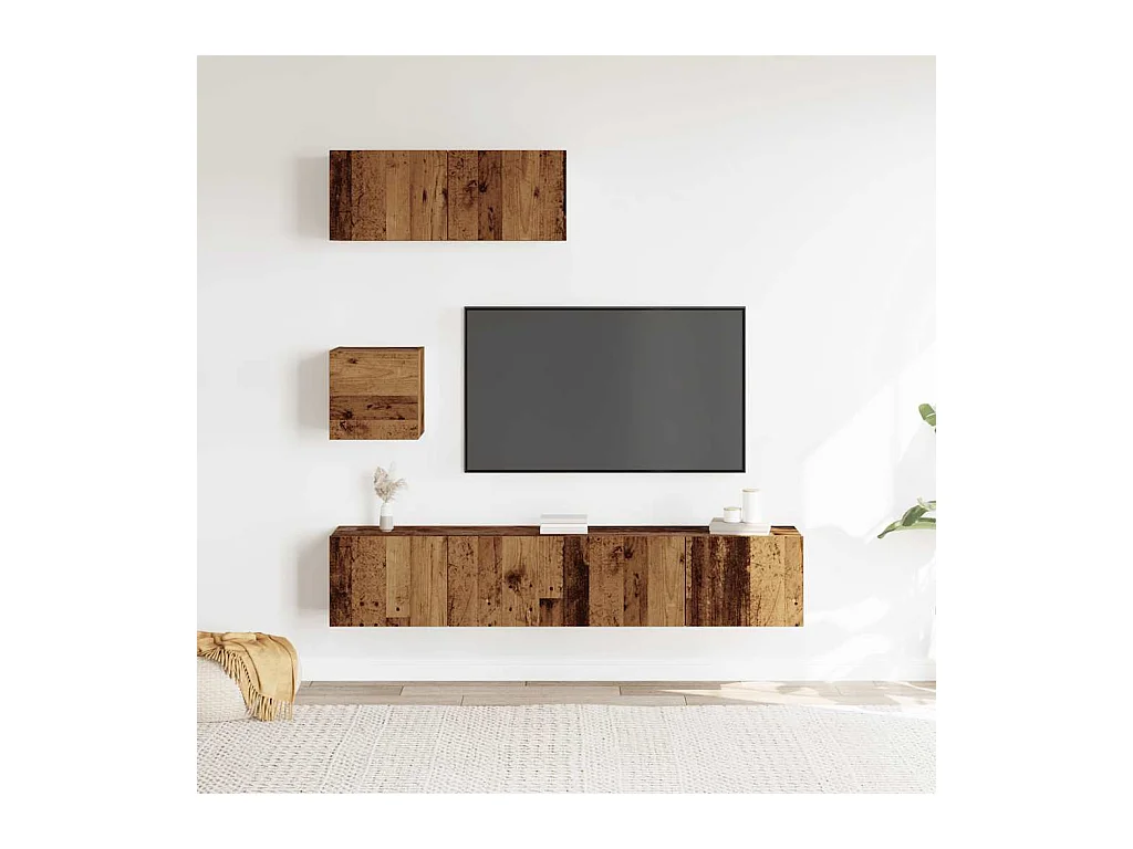 Set Mobile TV | Armadietto TV 4 pz Montato a Parete Legno Antico in Truciolato