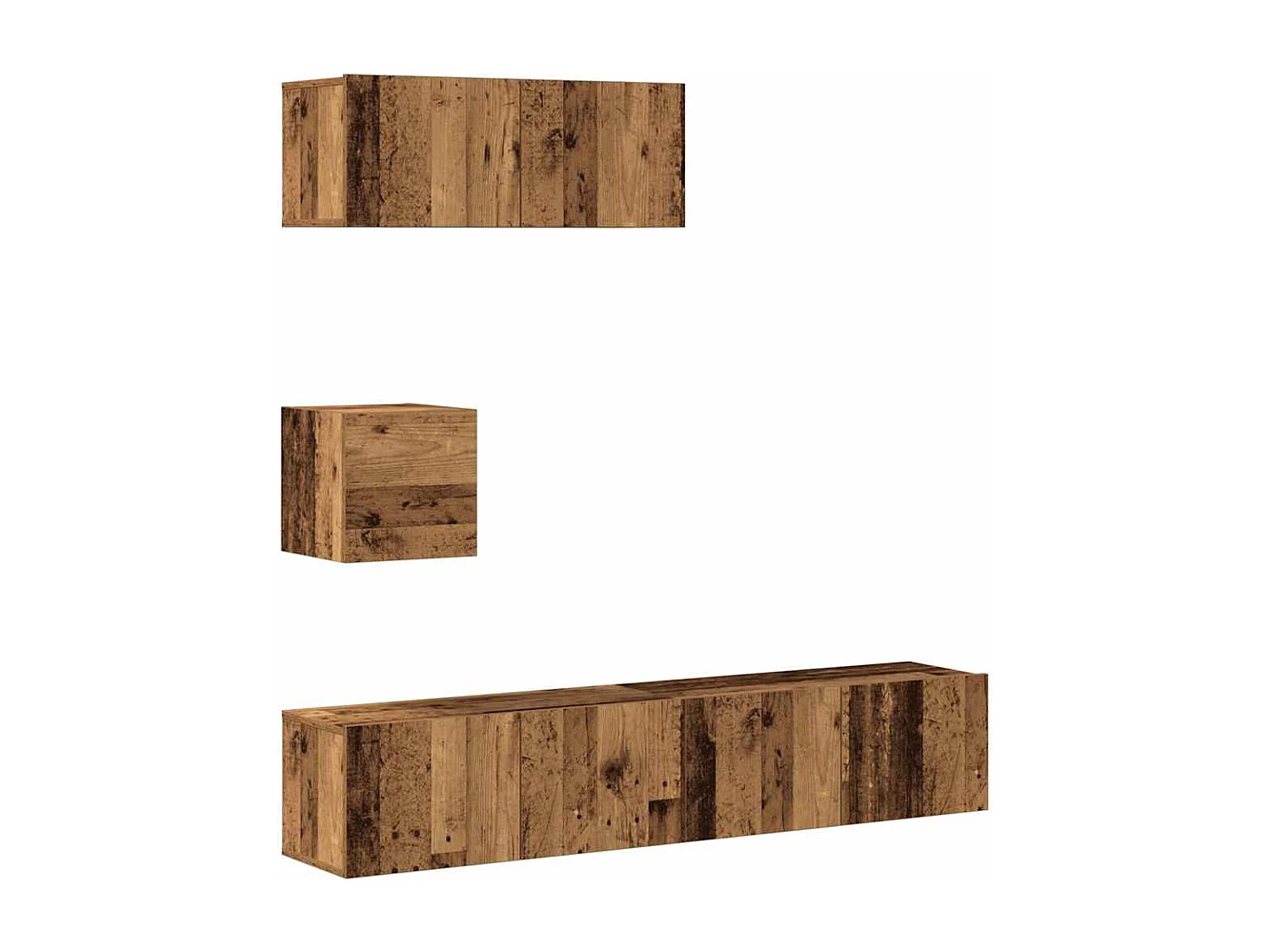 4-delig Tv-meubelset | Tv-Bank | TV-kast wandmontage bewerkt hout oud houtkleurig