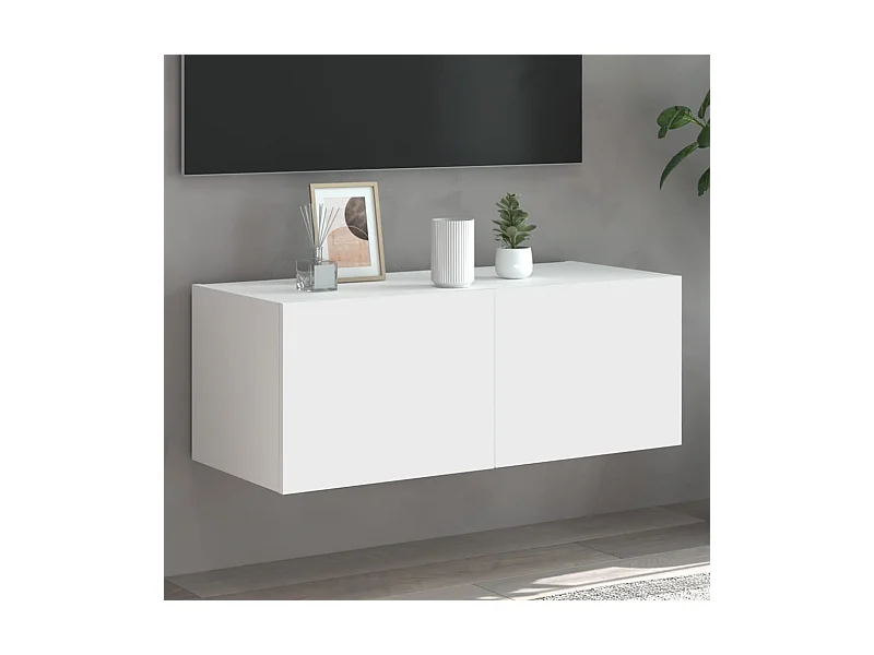 Mueble de TV | Mueble de salón de pared con luces LED blanco 80x35x31 cm