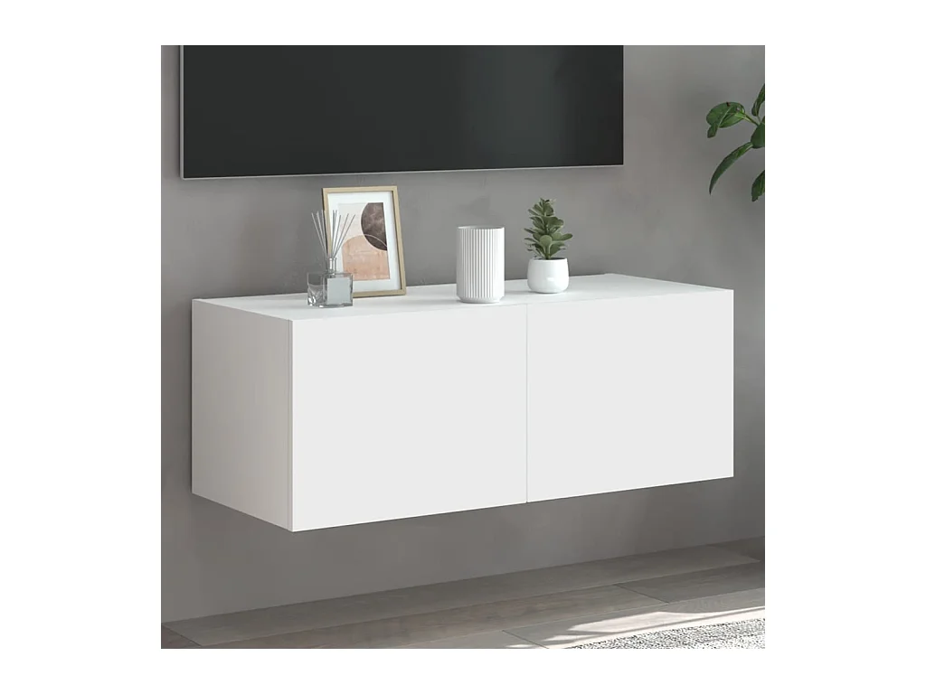 Mueble de TV | Mueble de salón de pared con luces LED blanco 80x35x31 cm