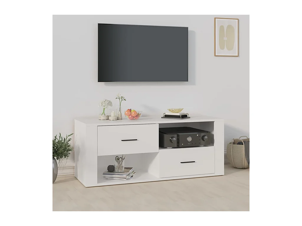 Mueble para TV  | Gabinete de TV |  Mueble de salón madera contrachapada blanco 100x35x40 cm