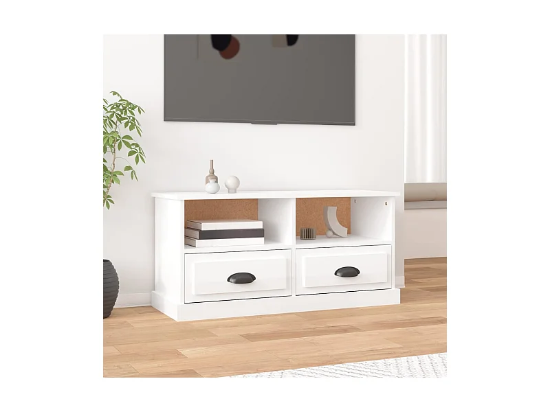 Mueble de TV | Mueble de salón madera contrachapada blanco brillo 93x35,5x45 cm