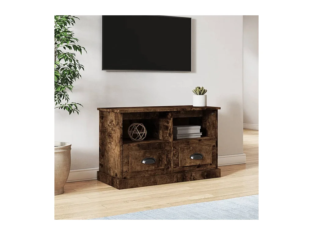 Meuble TV | Banc TV | Armoire TV chêne fumé 80x35x50 cm bois d'ingénierie