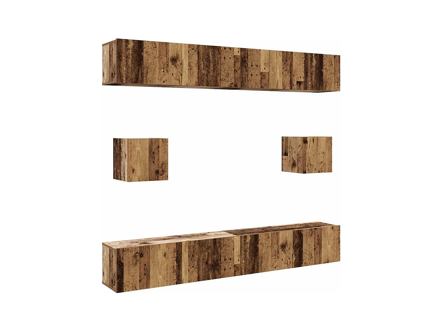 6-delig Tv-meubelset | Tv-Bank | TV-kast wandmontage bewerkt hout oud houtkleurig