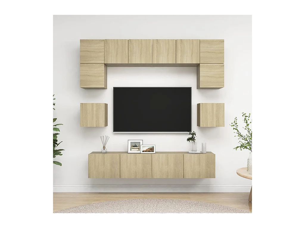 Ensemble de meuble TV | Banc TV | Armoire TV 8 pcs Chêne sonoma Bois d'ingénierie