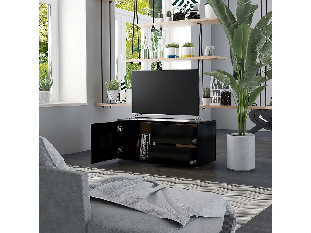Mueble para TV  | Gabinete de TV |  Mueble de salón madera contrachapada negro 80x34x36 cm