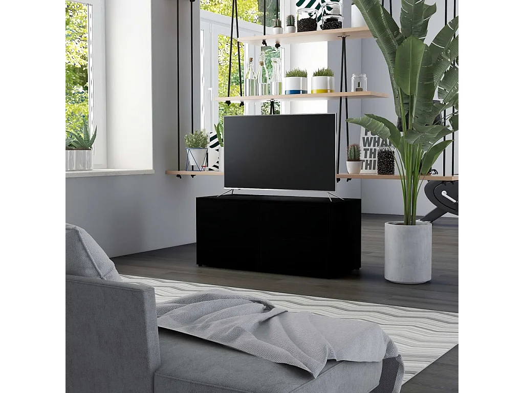 Mueble para TV  | Gabinete de TV |  Mueble de salón madera contrachapada negro 80x34x36 cm