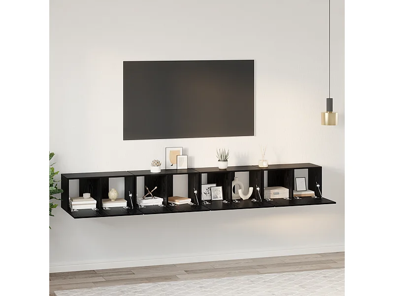 Tv-meubelset | Tv-Bank | TV-kast 4 pcs Zwart eiken Medium 30 x 60 x 30.5 cm