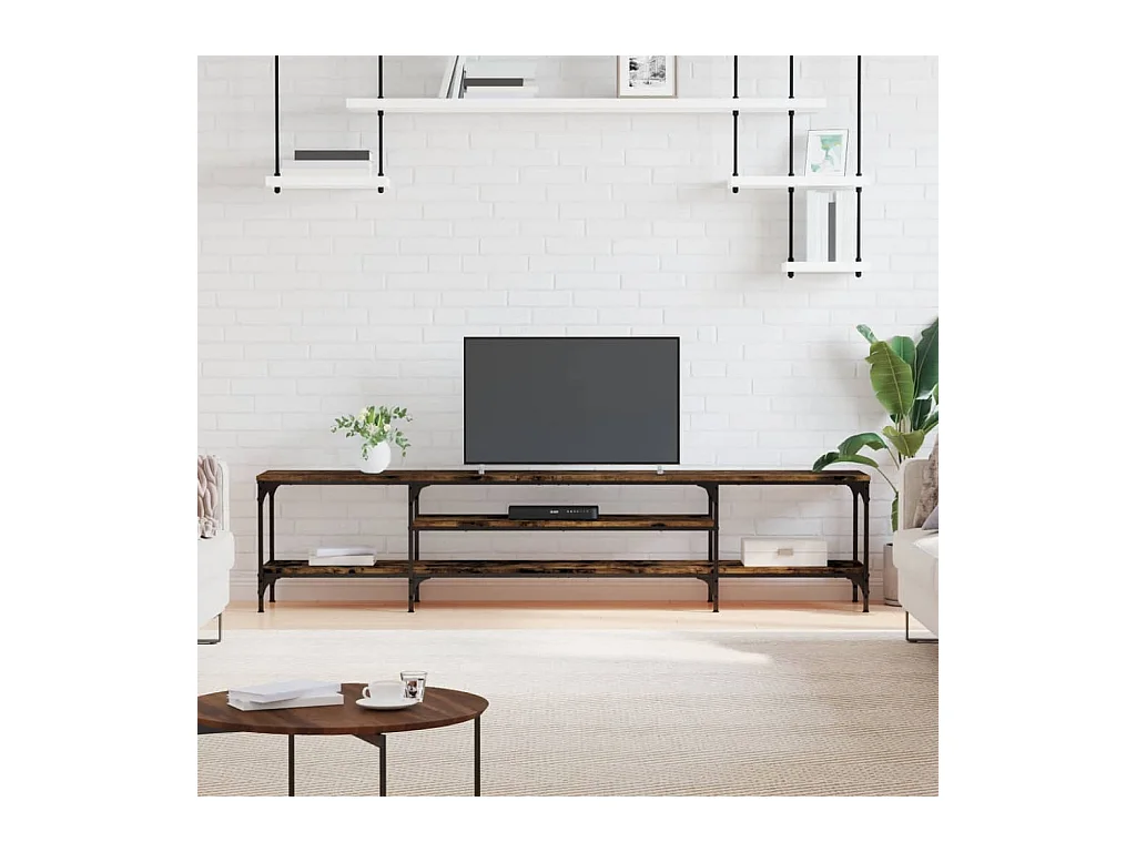 Mueble TV | Gabinete de TV | Mueble de salón madera ingeniería y hierro roble ahumado 201x35x45 cm