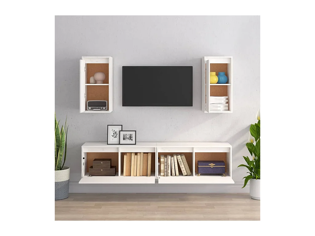 Meubles TV | Bancs TV | Armoires TV 4 pcs Blanc Bois massif de pin